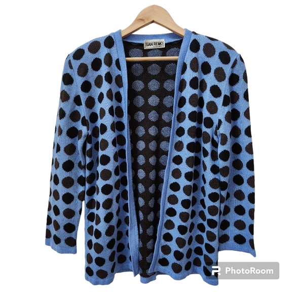 San Remo Sweaters - Vintage San Remo Cardigan Blue & Black Dots Women's OS